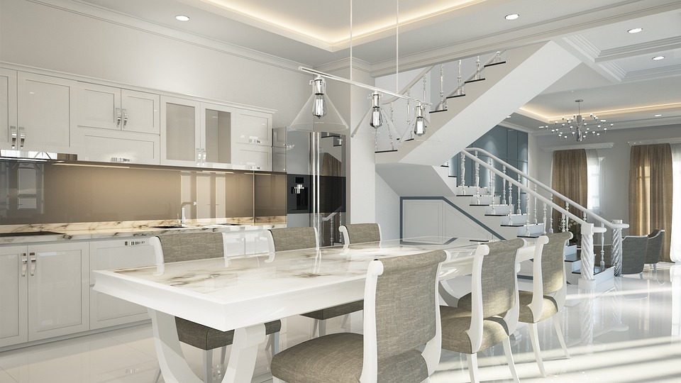 Finished basement renovation with warm lighting